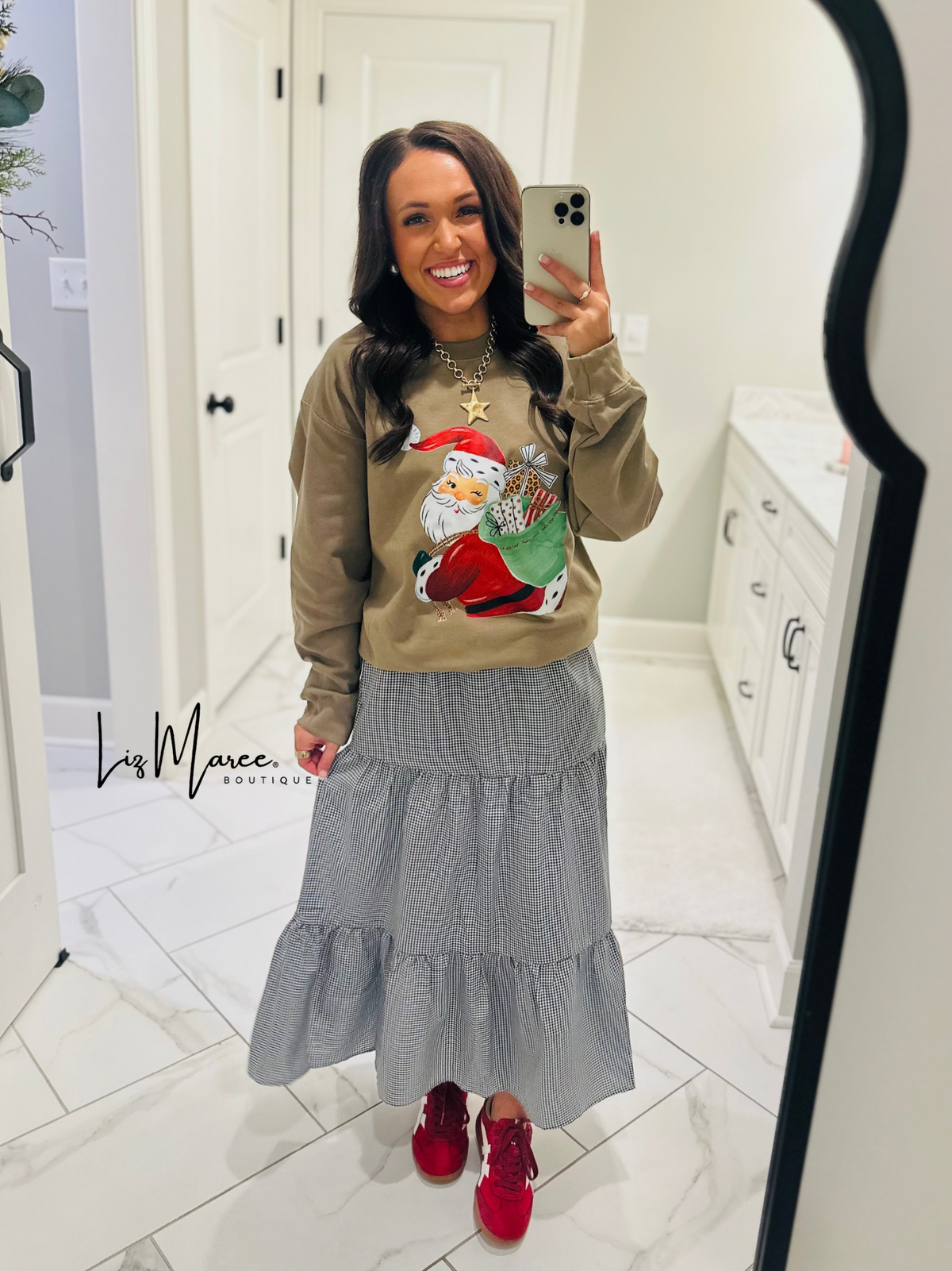 The Black Gingham Midi Skirt