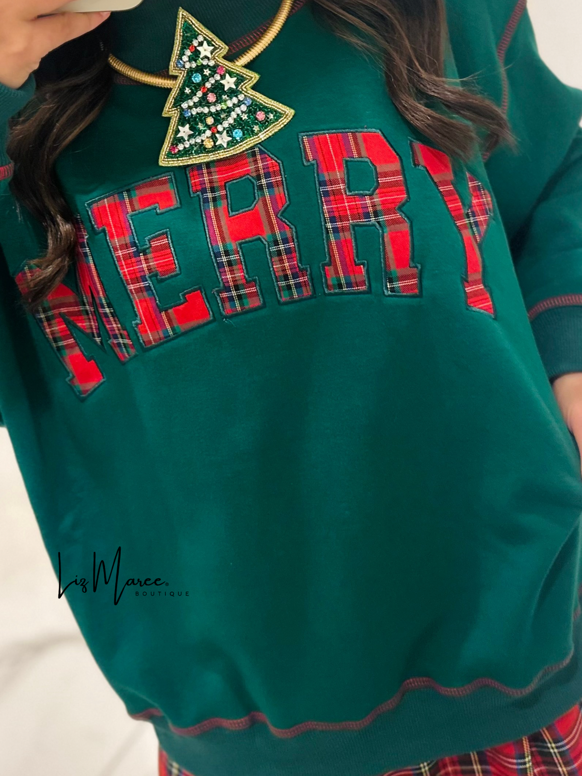 The Merry Plaid Hunter Green Mock Neck Sweatshirt