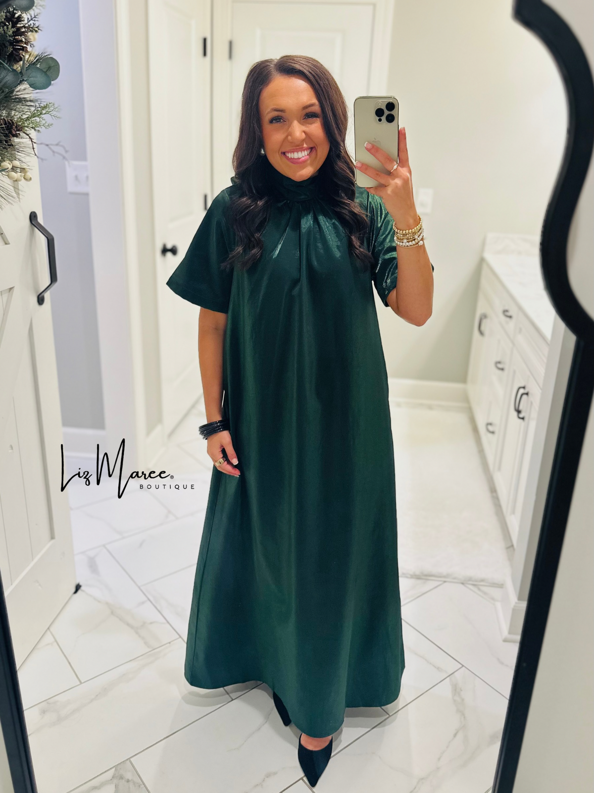The Noelle Pine Satin Maxi Dress