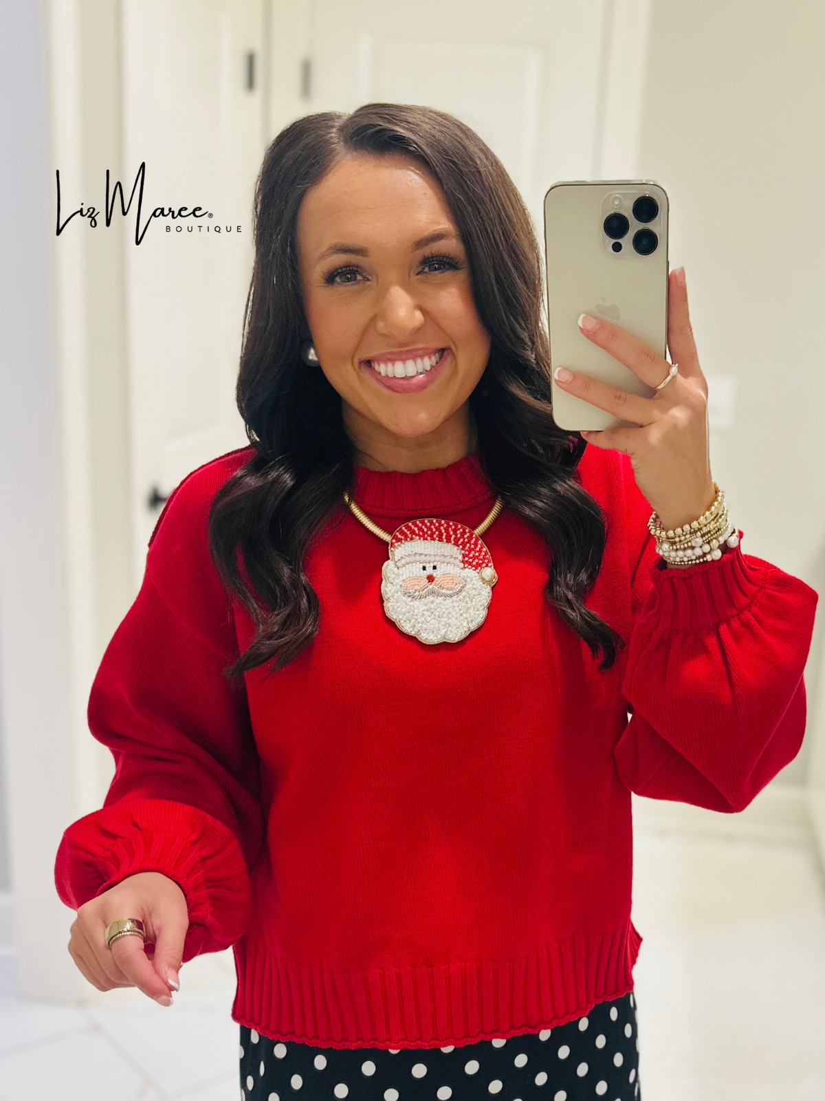 Red + White Santa Beaded Collar Necklace