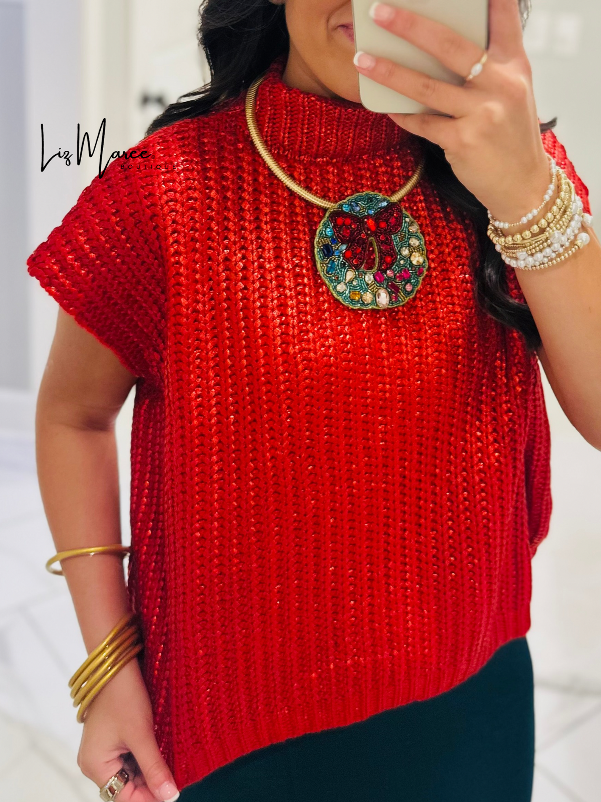 The Natasha Red Metallic Sweater Top