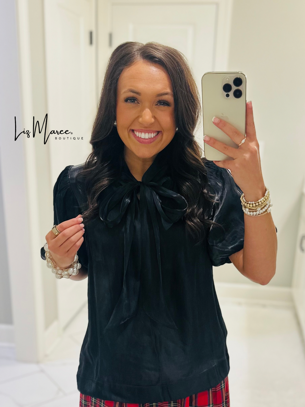 The Ciara Black Puff Sleeve Bow Top