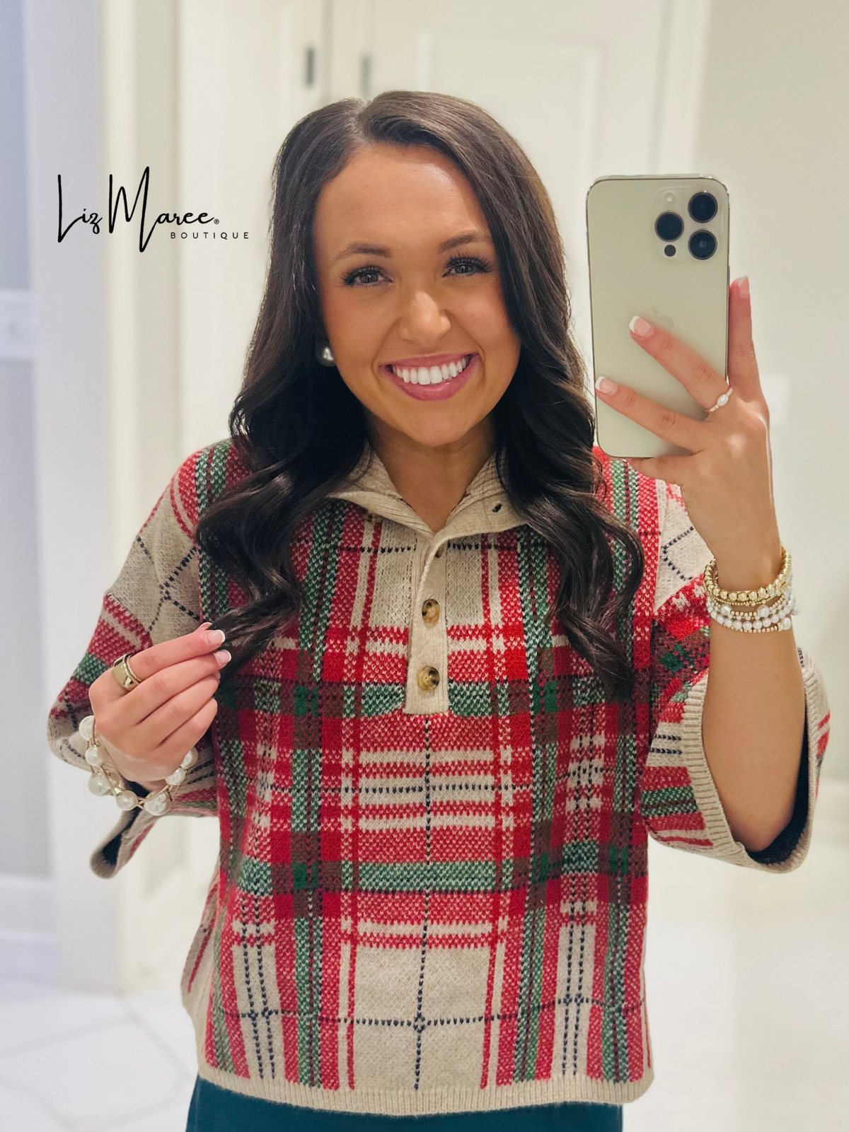 The Sofia Taupe Plaid Sweater Top