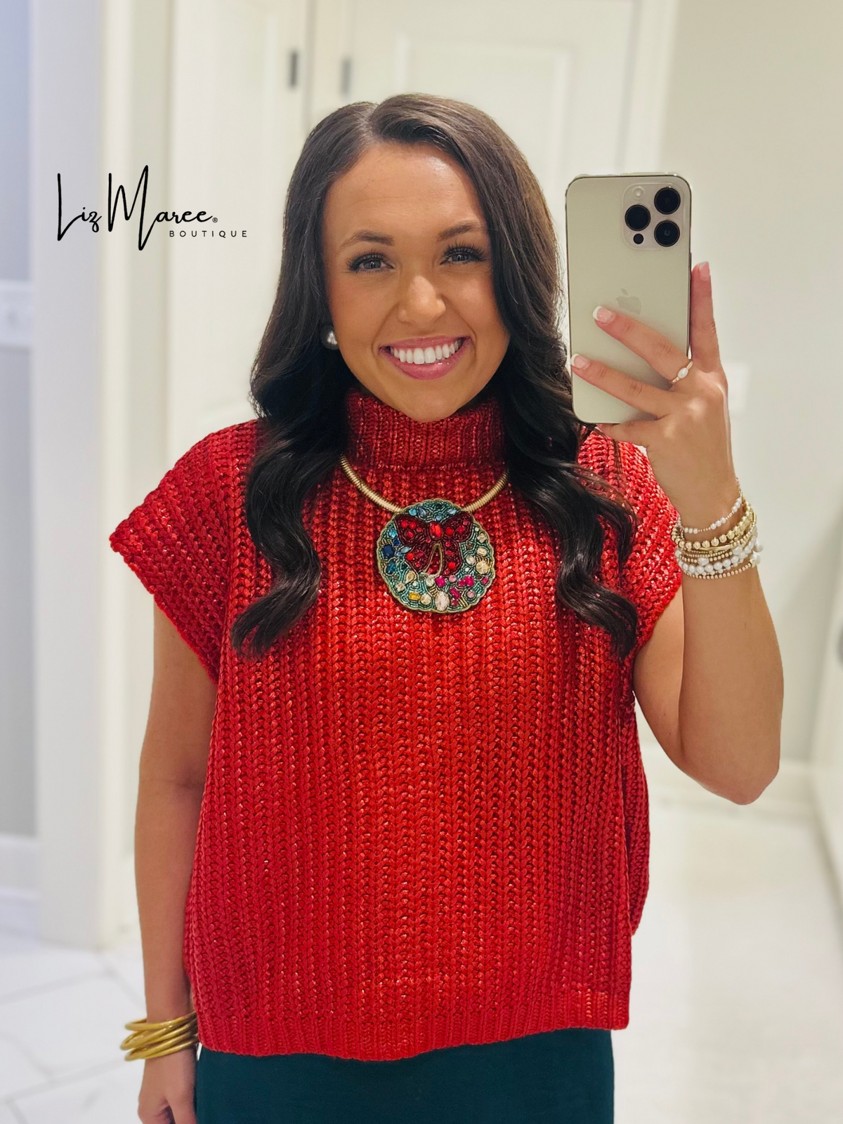 The Natasha Red Metallic Sweater Top
