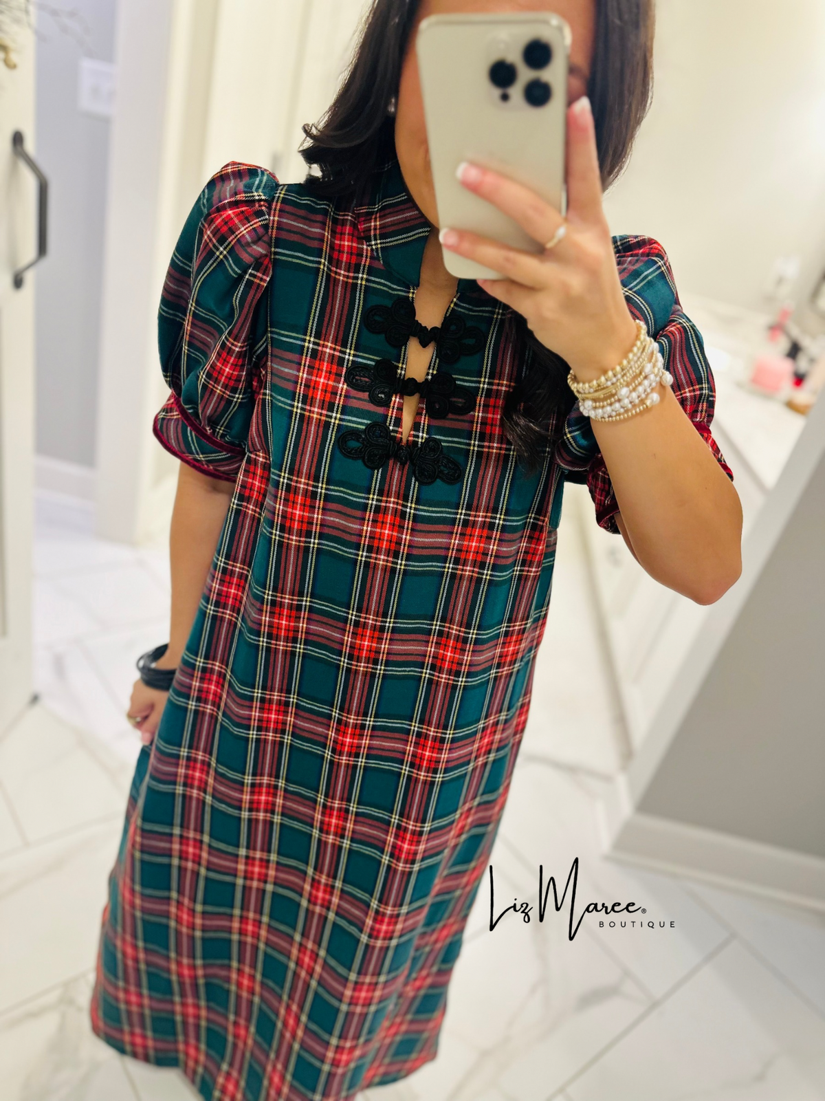 The Holly Green Tartan Plaid Midi Dress