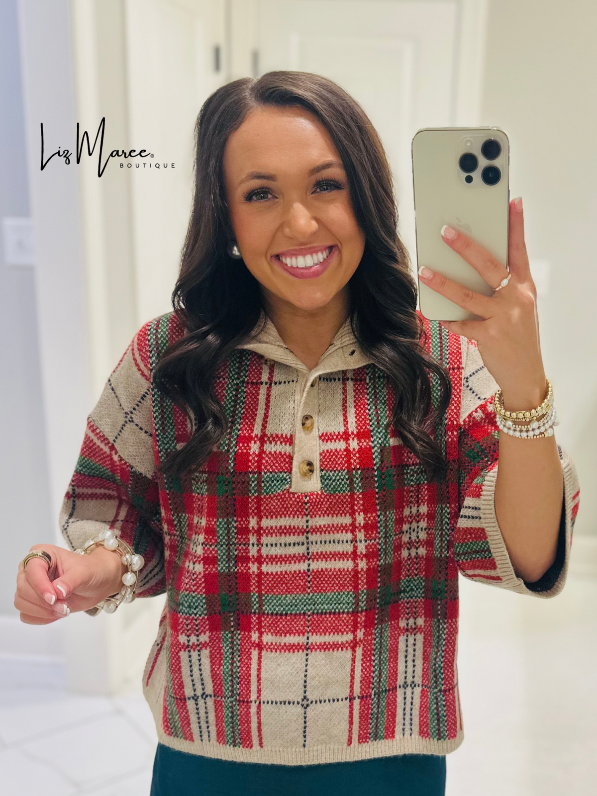 The Sofia Taupe Plaid Sweater Top