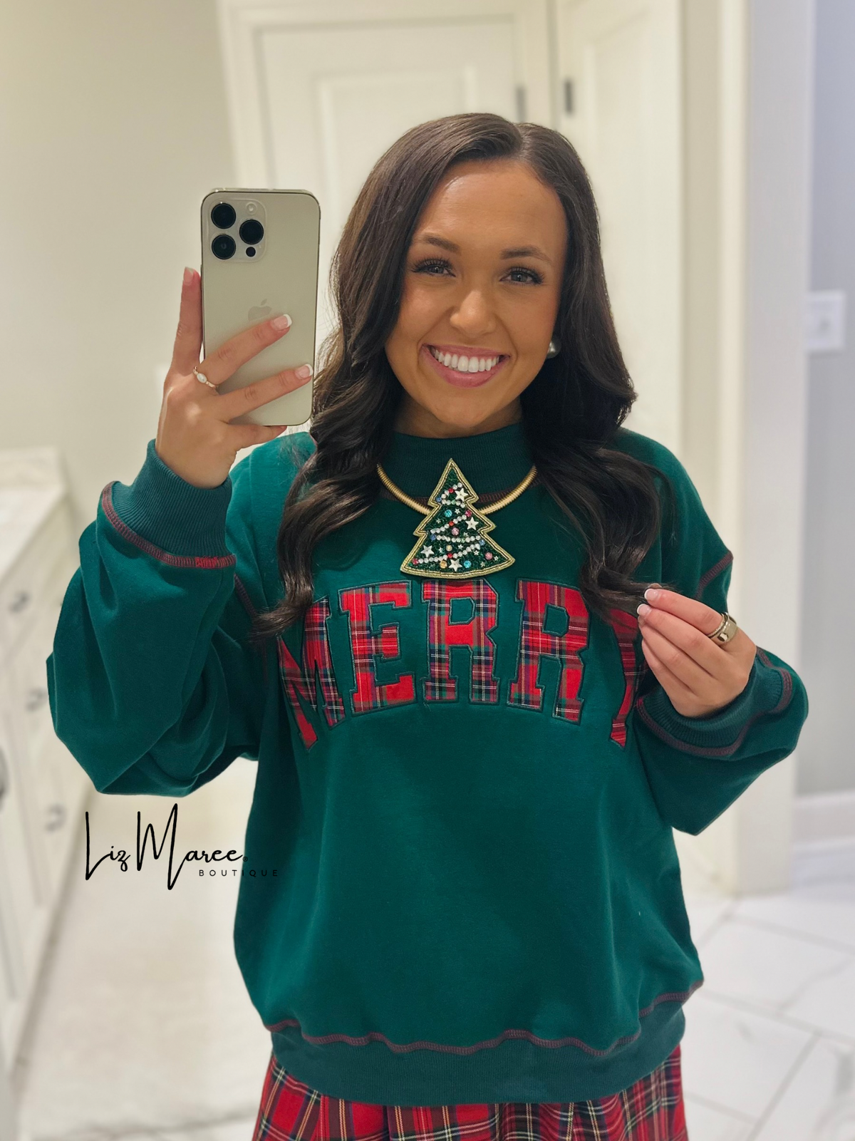 The Merry Plaid Hunter Green Mock Neck Sweatshirt