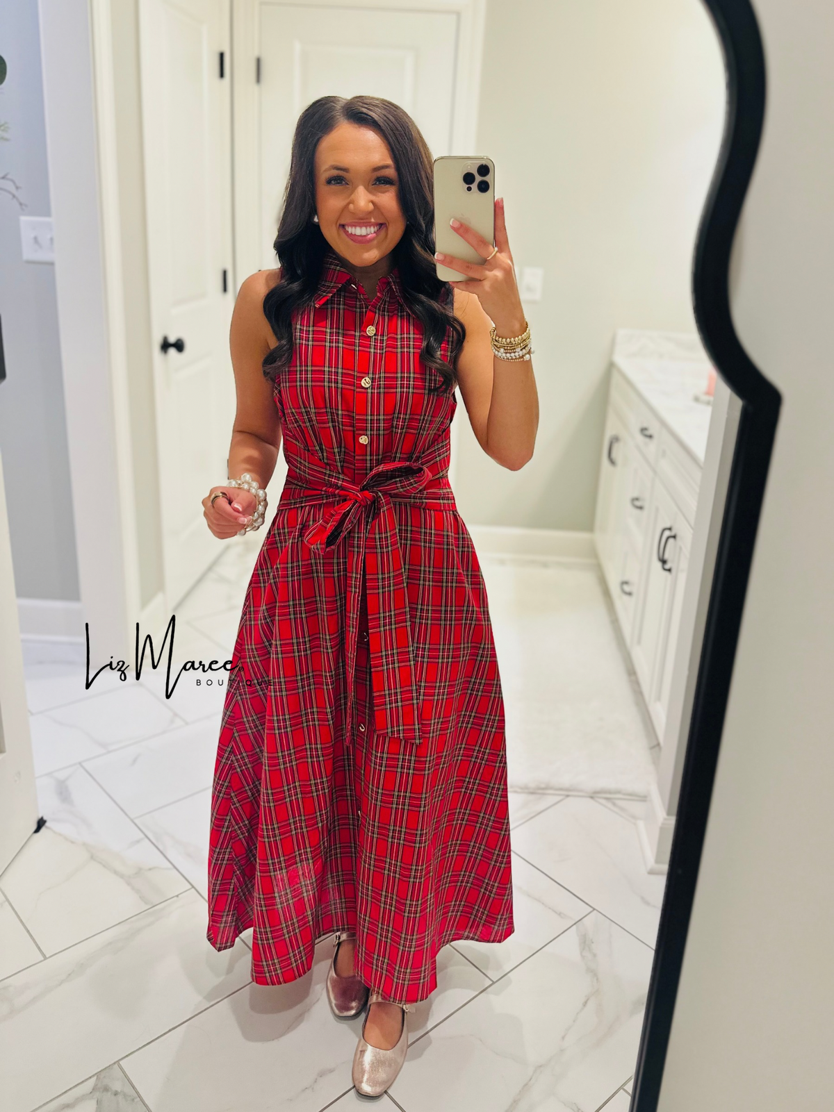 The Carol Red Plaid Bow Midi Dress