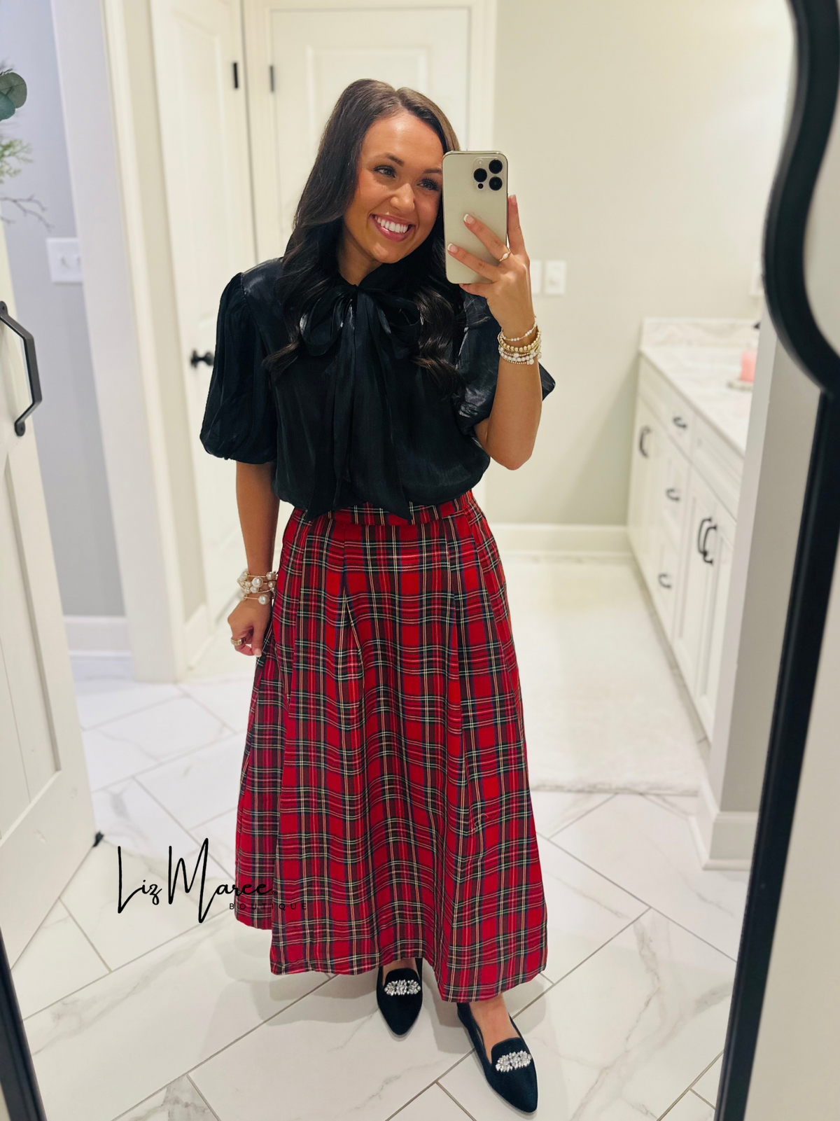 The Tinsley Red Plaid Midi Skirt