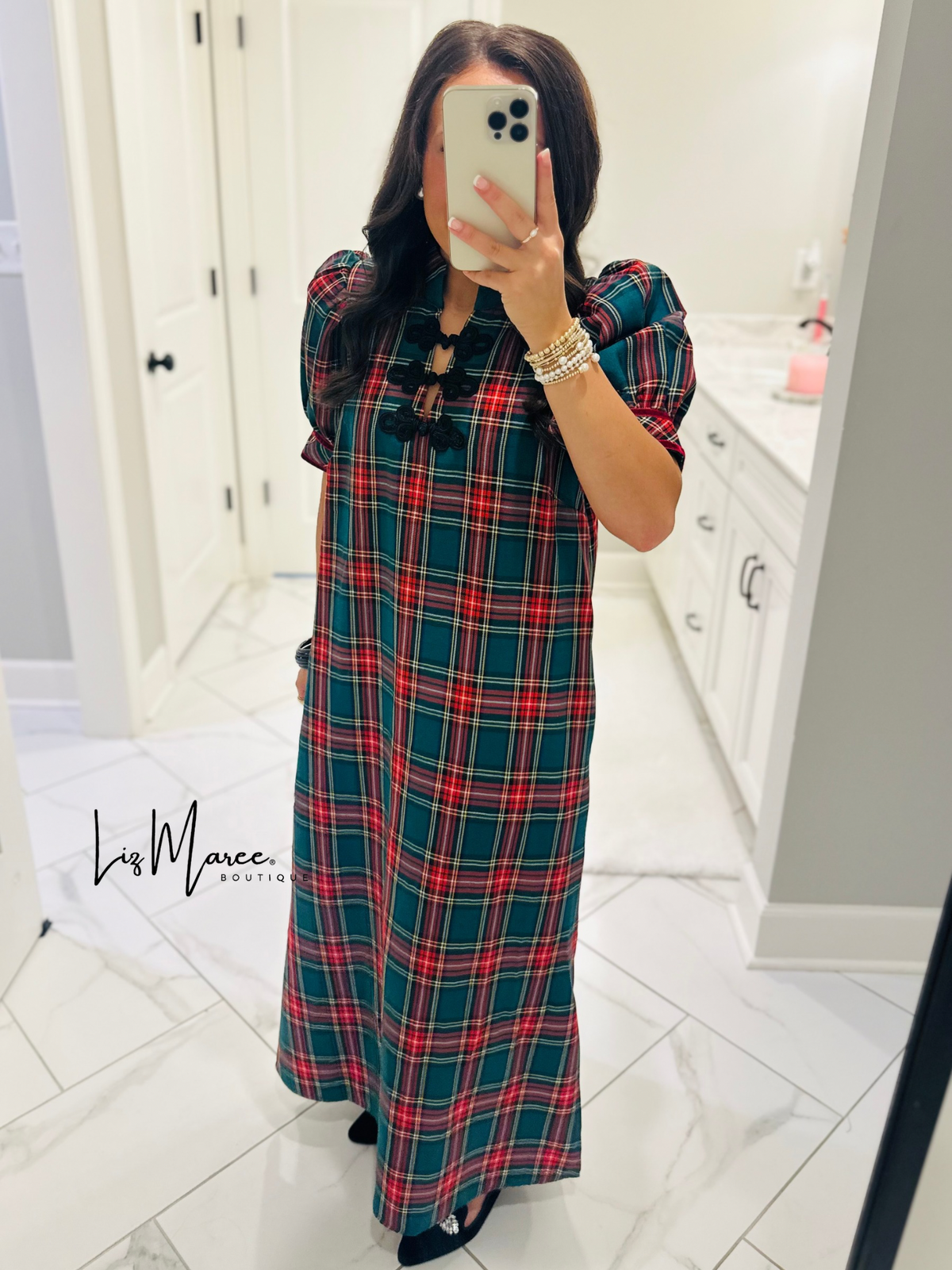 The Holly Green Tartan Plaid Midi Dress