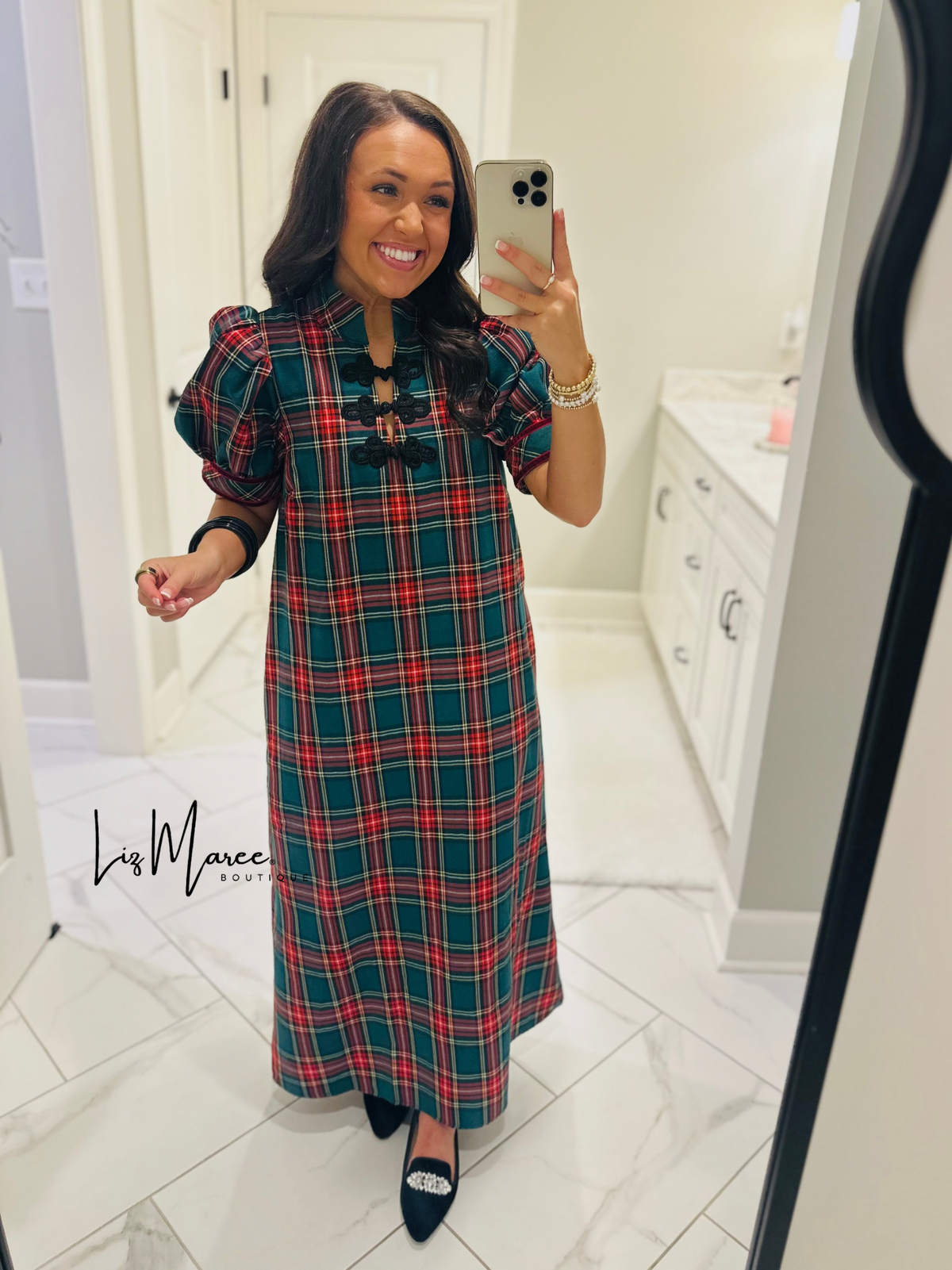 The Holly Green Tartan Plaid Midi Dress