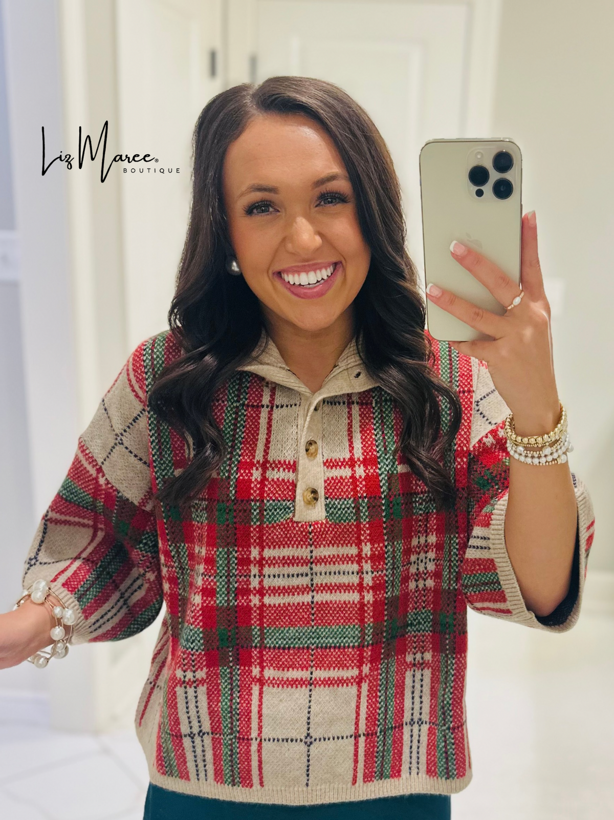 The Sofia Taupe Plaid Sweater Top