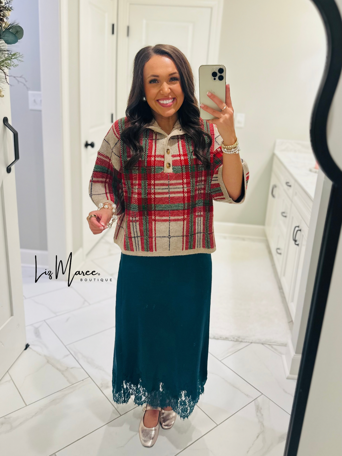 The Sofia Taupe Plaid Sweater Top