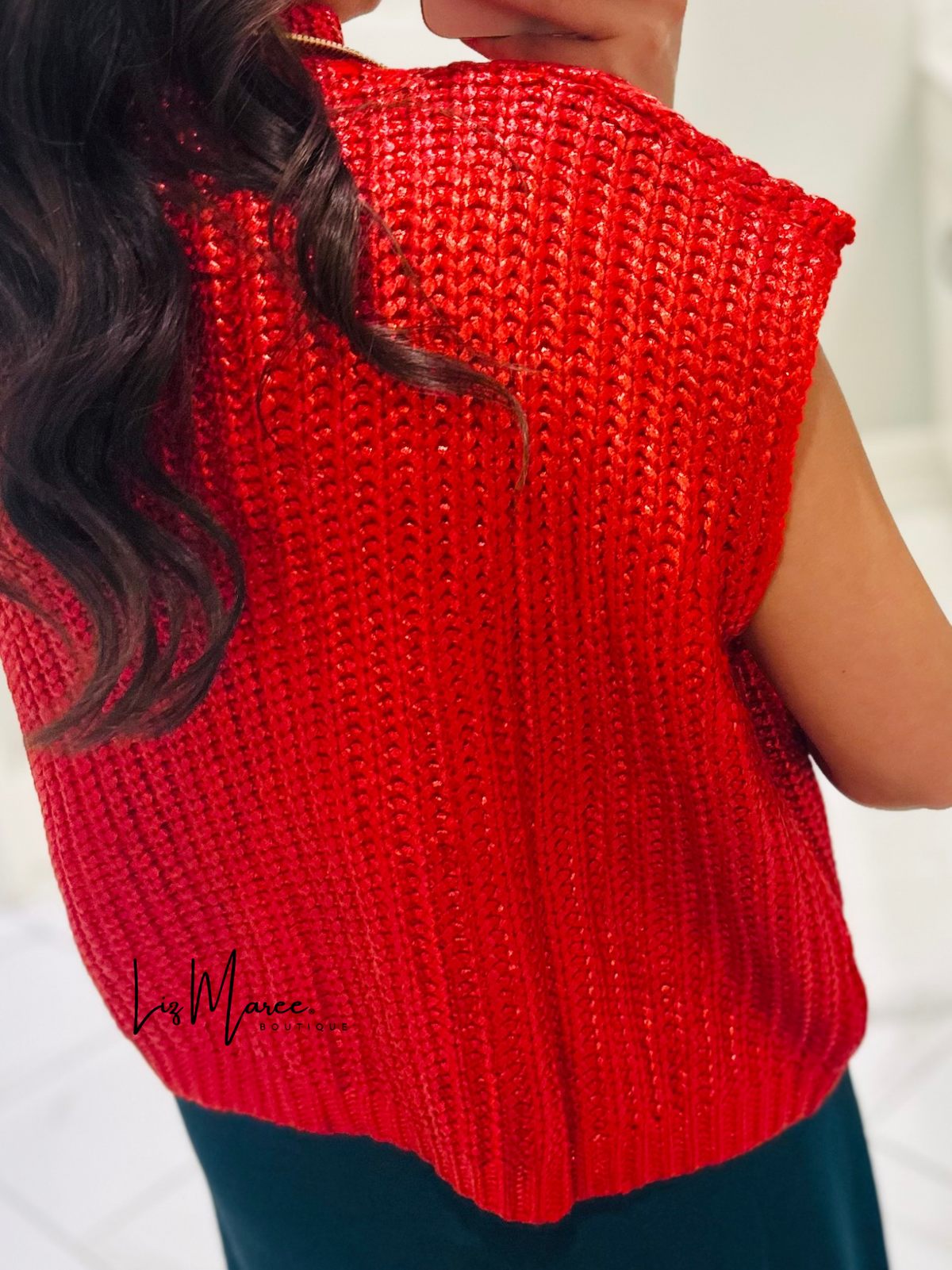 The Natasha Red Metallic Sweater Top