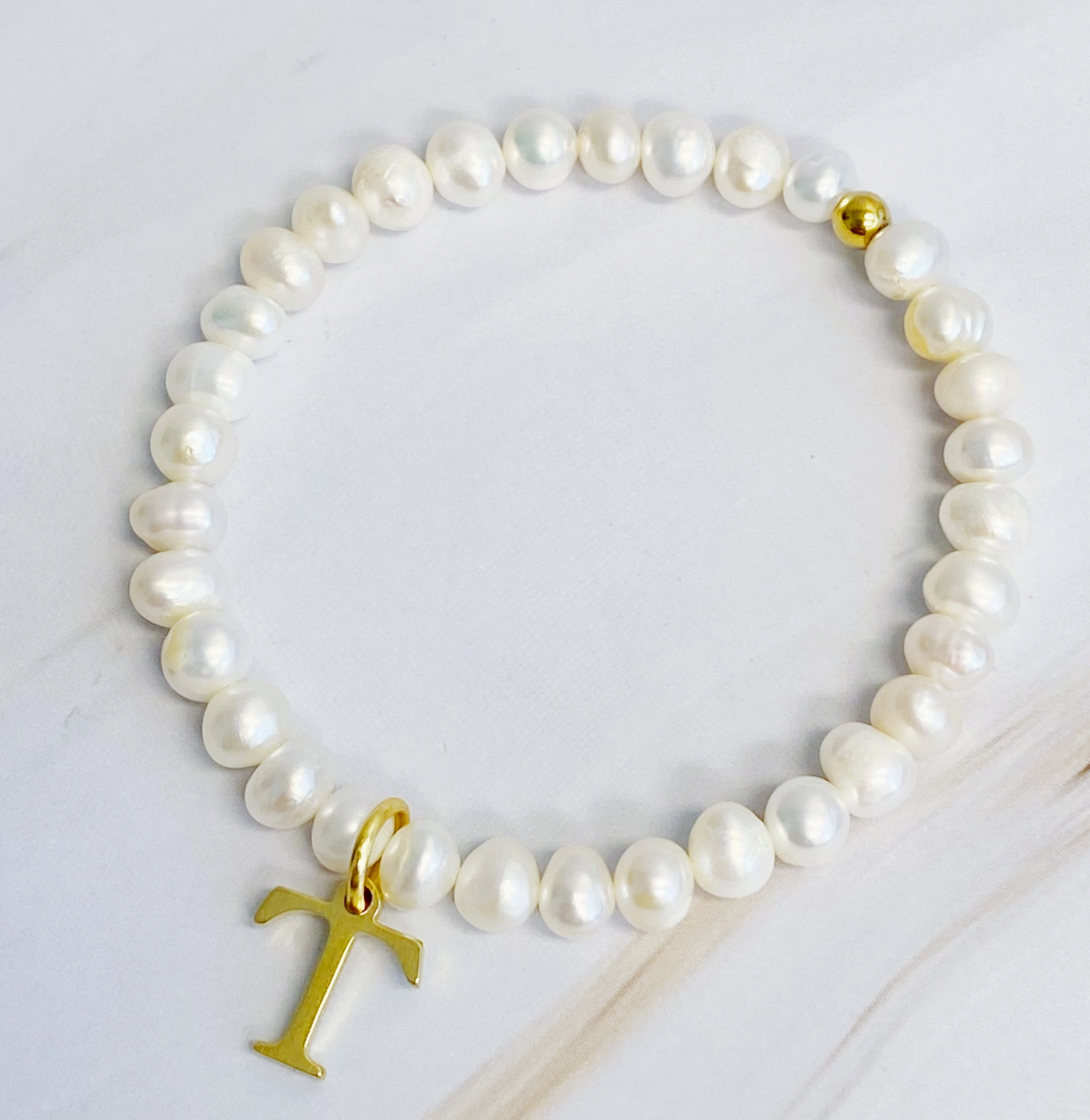 Freshwater Pearl Initial Charm Bracelet