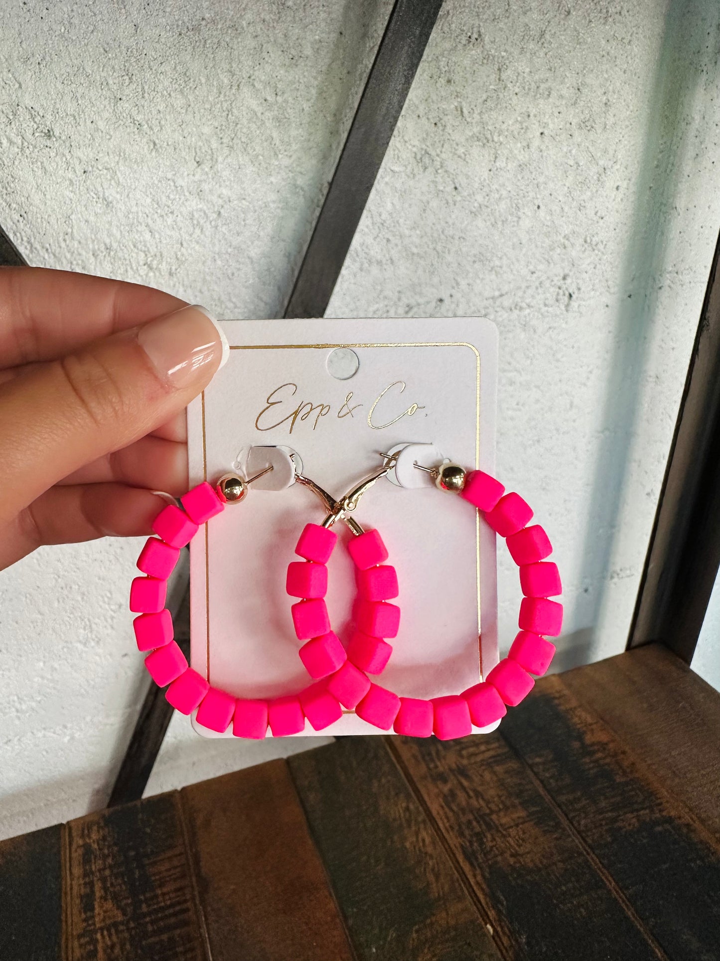 Pink Clay Block Hoops