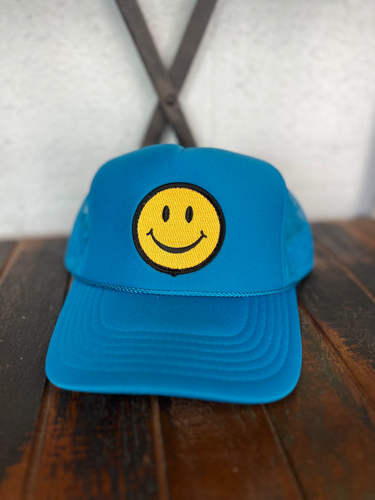 Happy Face Foam Trucker Hat (Blue)