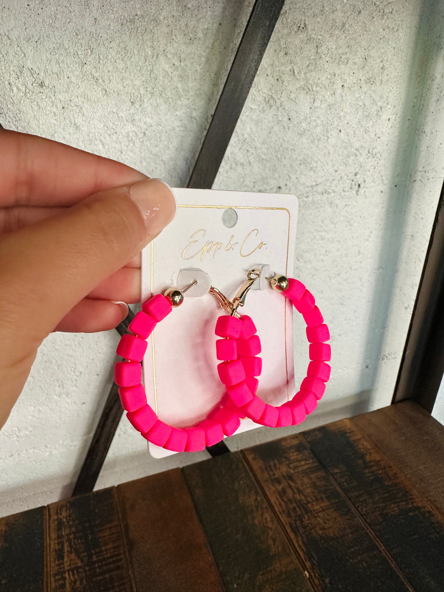 Pink Clay Block Hoops