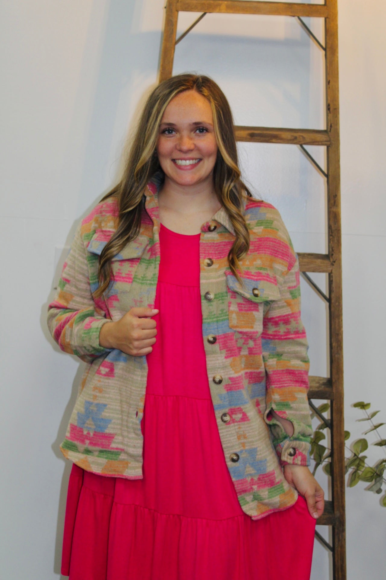 Pink Multicolor Aztec Shacket