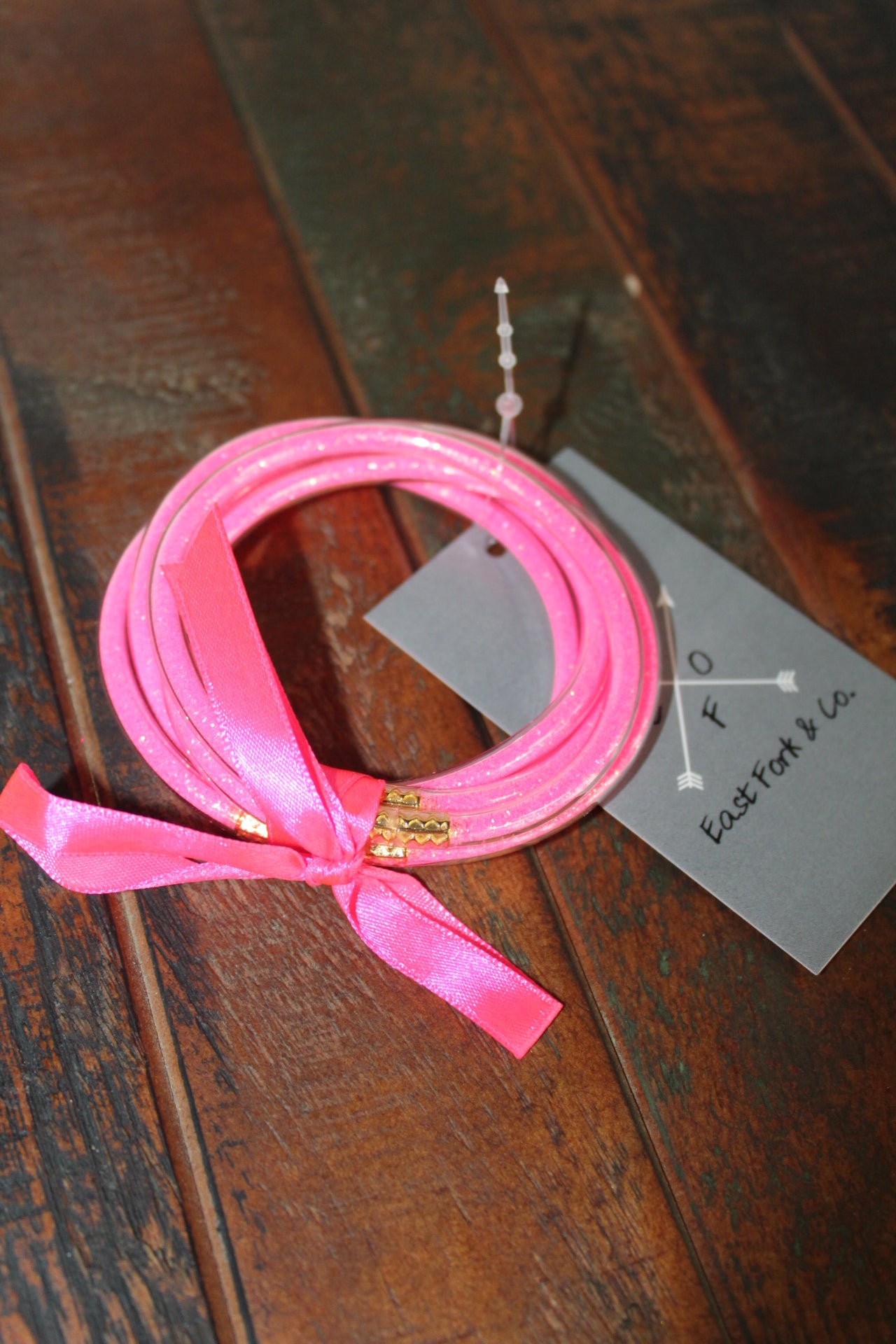 Neon Pink Glitter Jelly Bangle Set