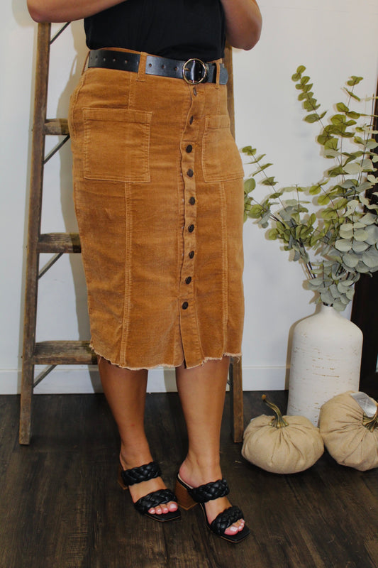 Farrah Rust Corduroy Skirt