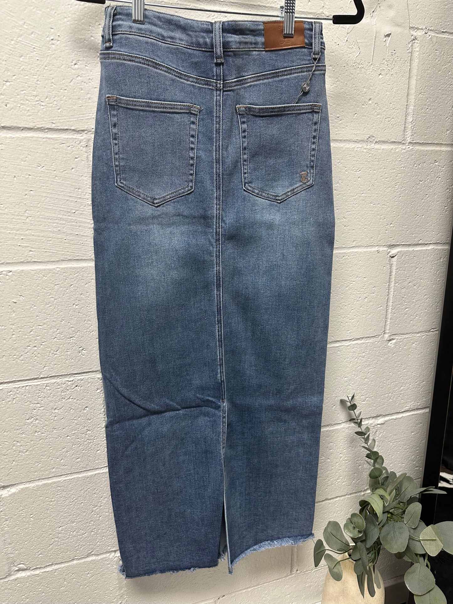 Dakotah Raw Hem Long Denim Skirt