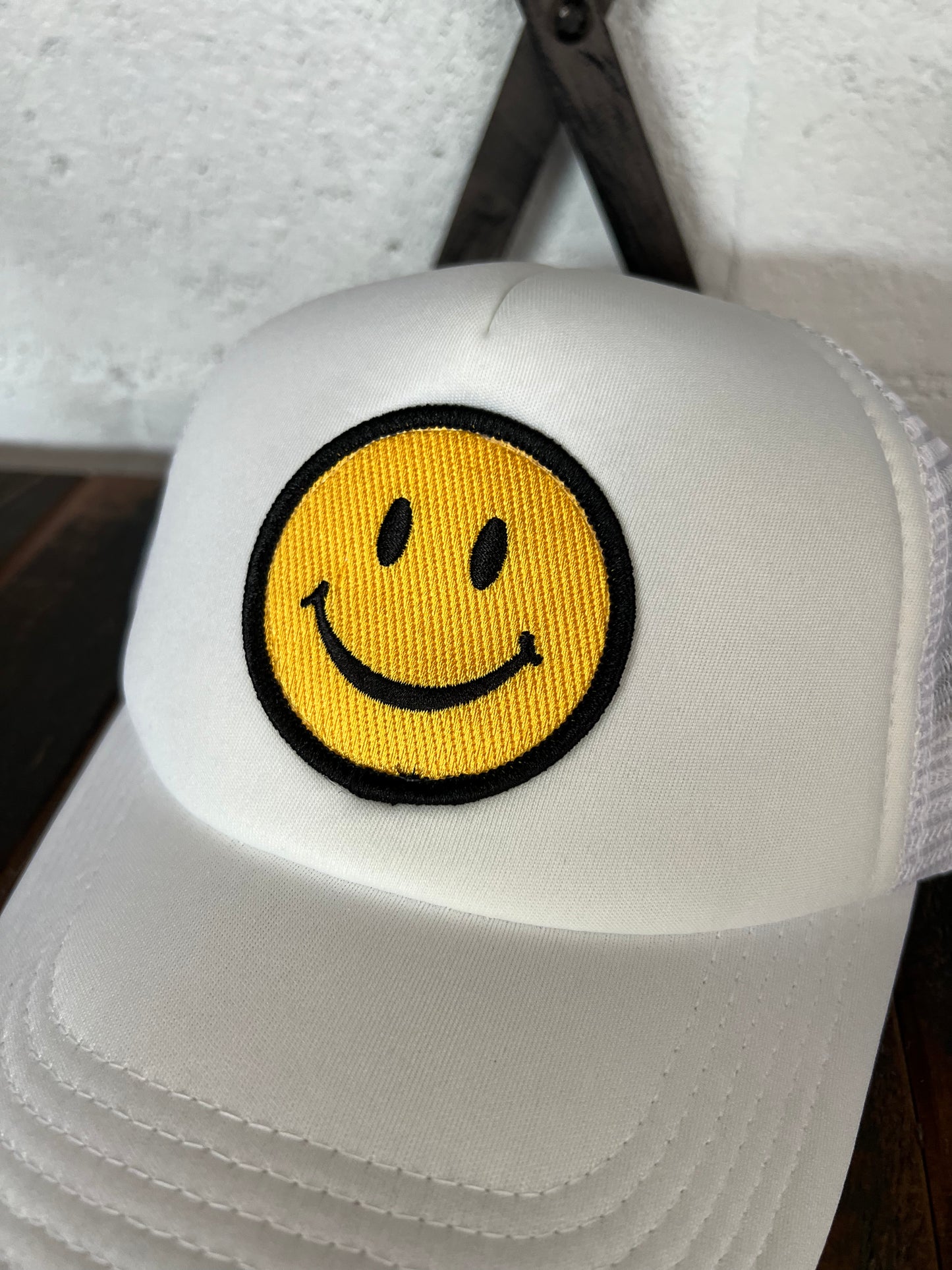 Happy Face Trucker Hat (All White)