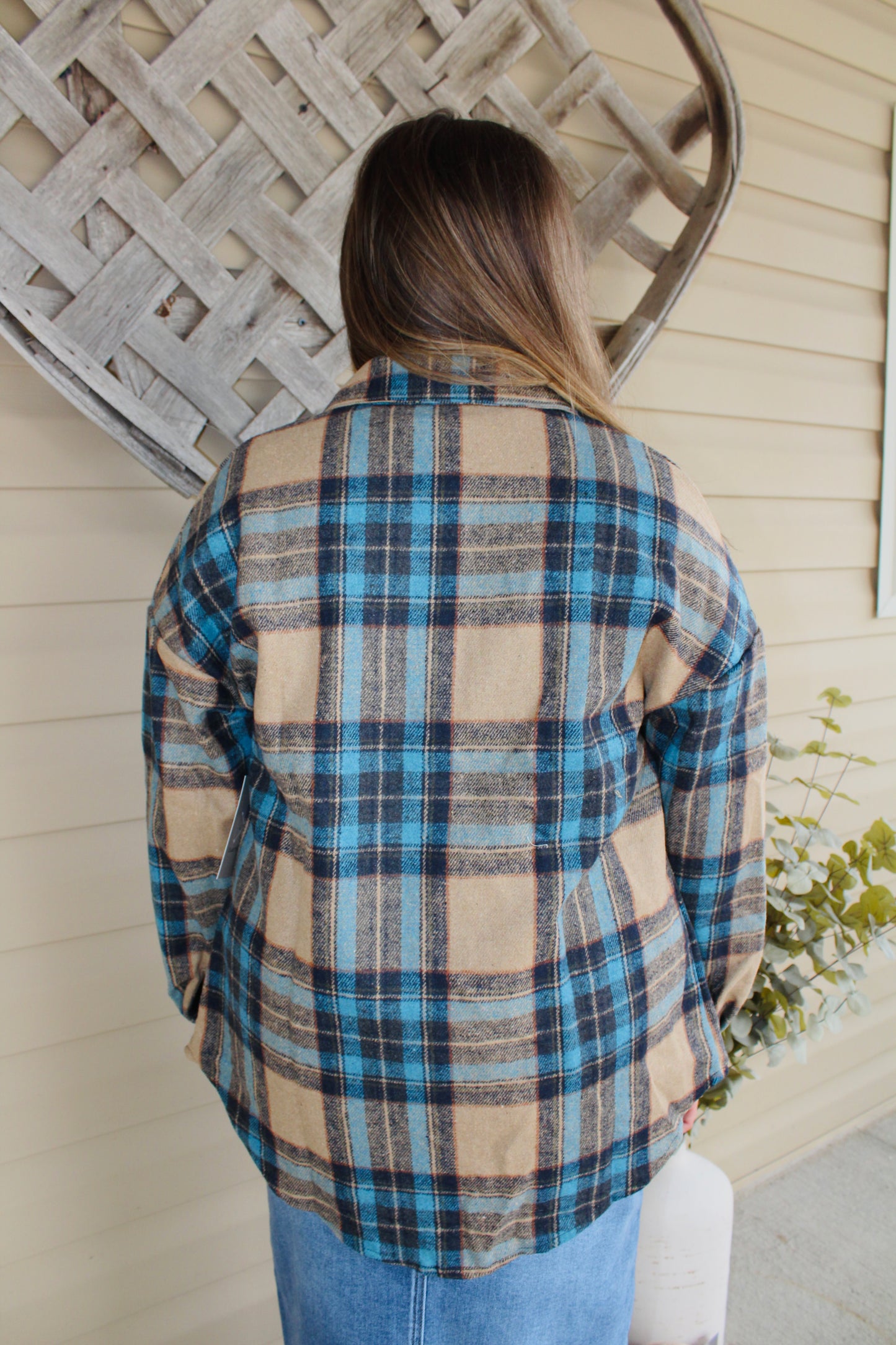 Brown Plaid Shacket With Pockets