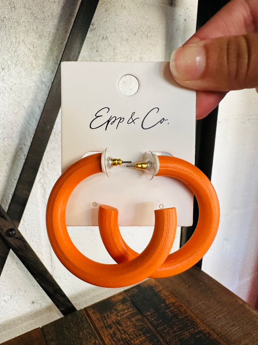 Orange Wood Hoops