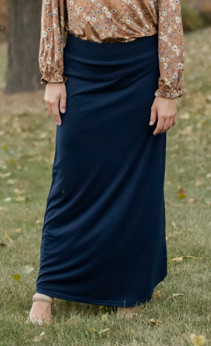 Clarise Navy Premium Knit Maxi Skirt