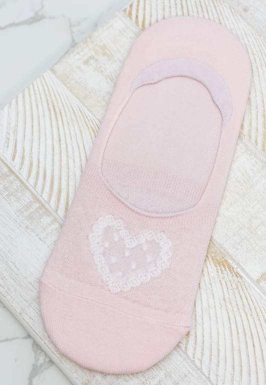 Pink Heart No Show Socks