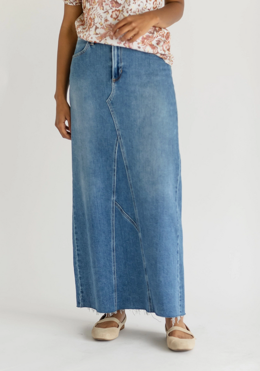 Lee A-Line Raw Hem Maxi Skirt