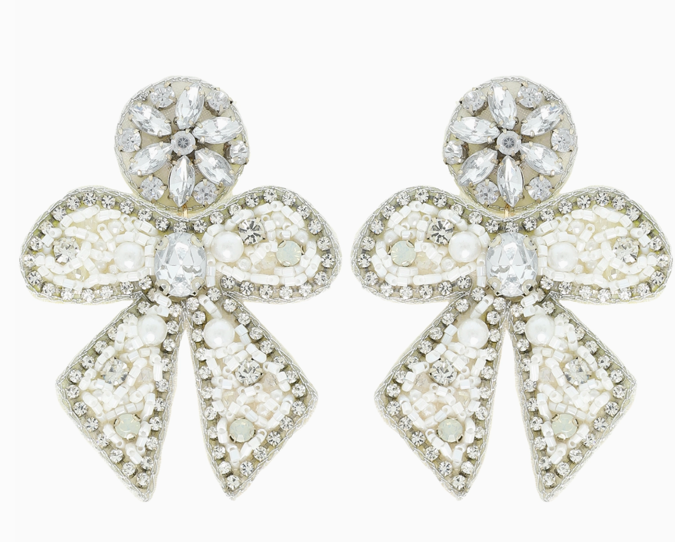 White Beaded Bow Earrings