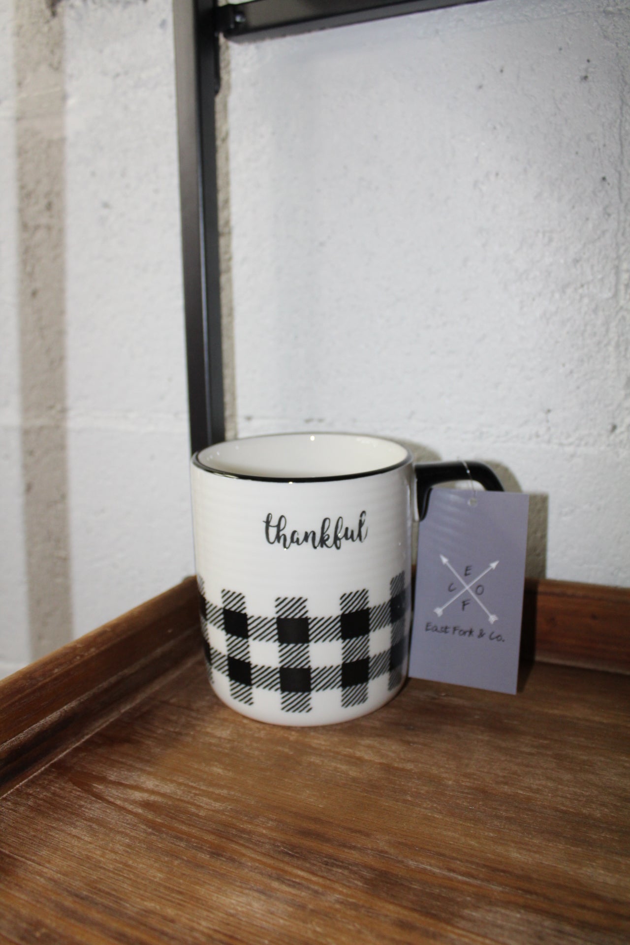 Ceramic Black and White Plaid Mug