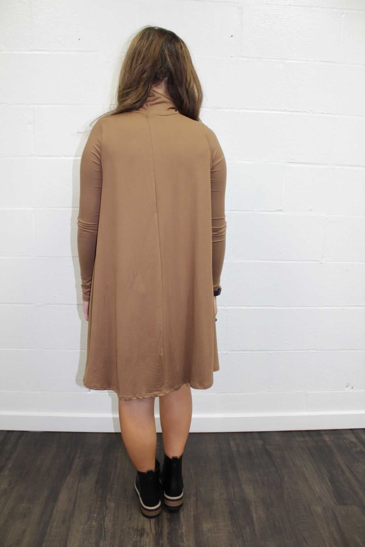 Unforgettable Solid Long Sleeve Turtle Neck Swing Dress