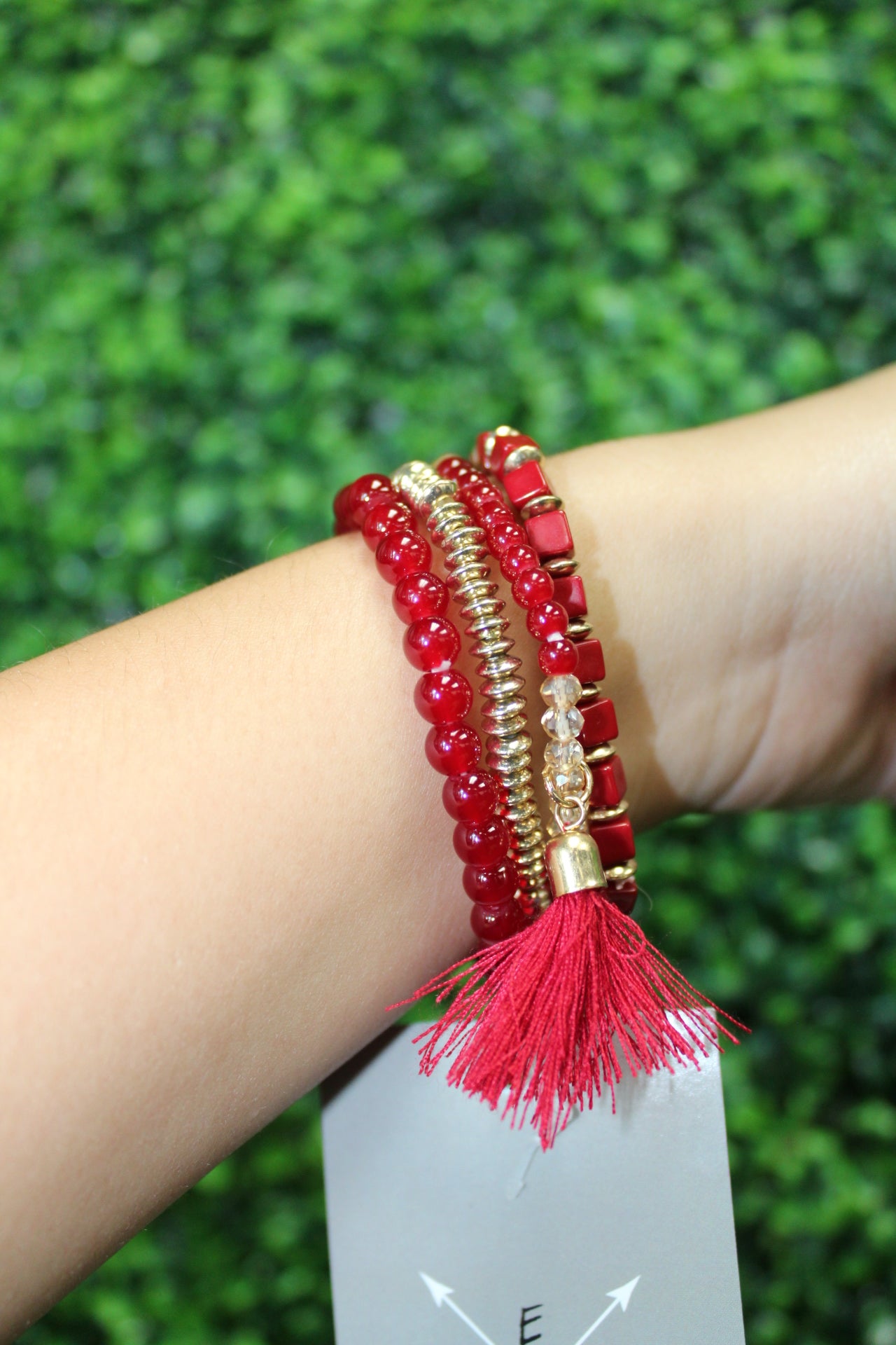 Dark Red 4pcs Tassel Bracelet Set