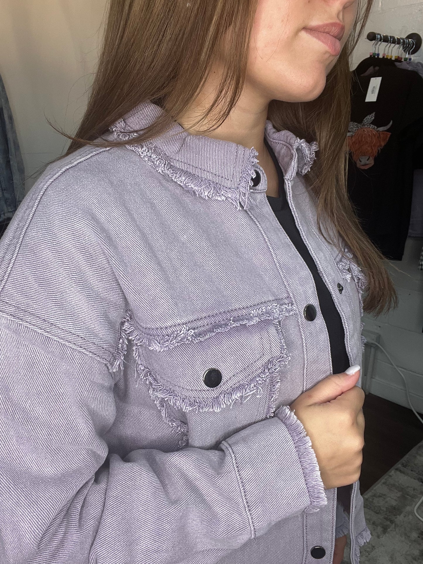 Raw Hem Buttoned Denim Jacket with Pockets