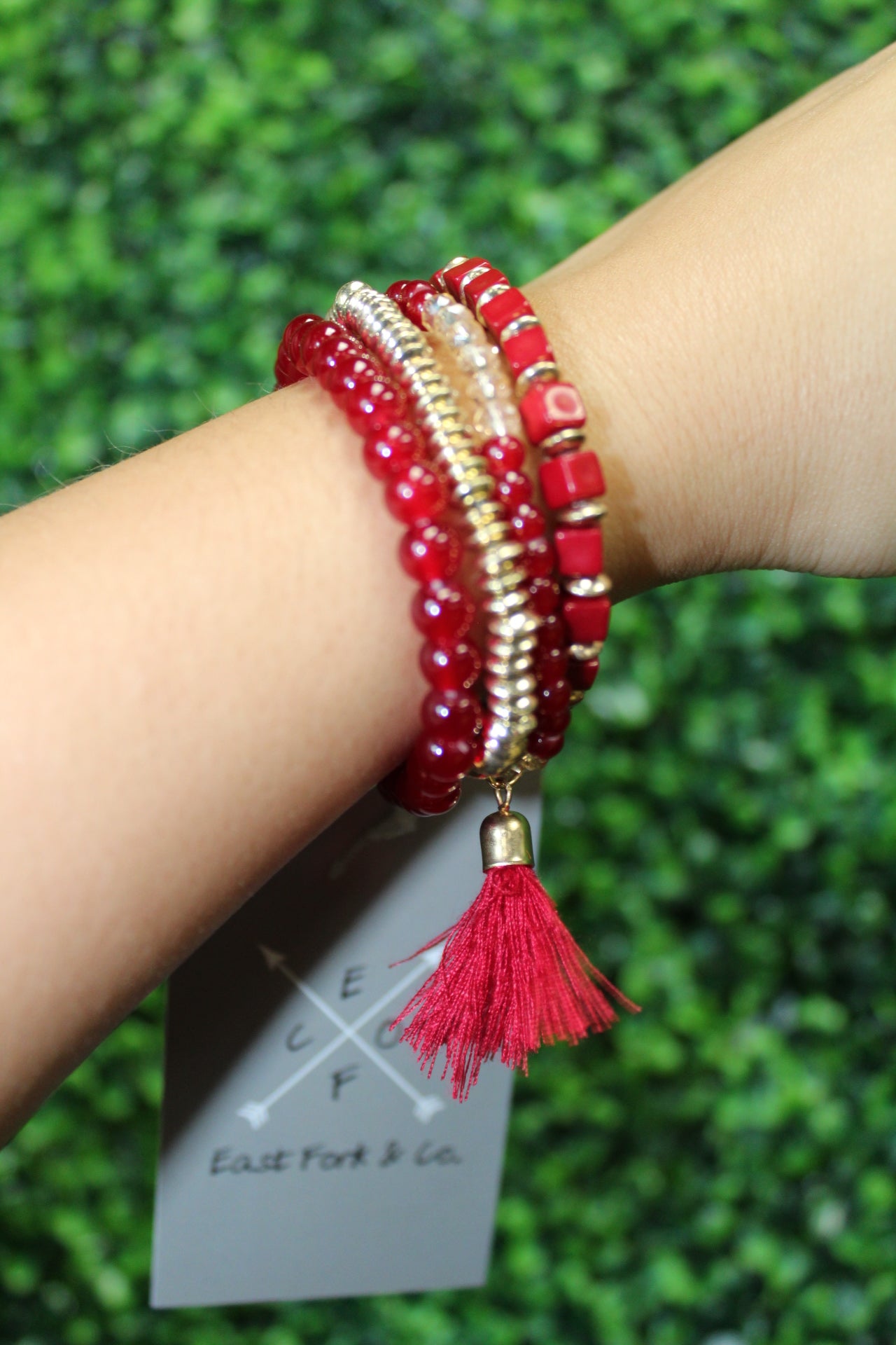 Dark Red 4pcs Tassel Bracelet Set