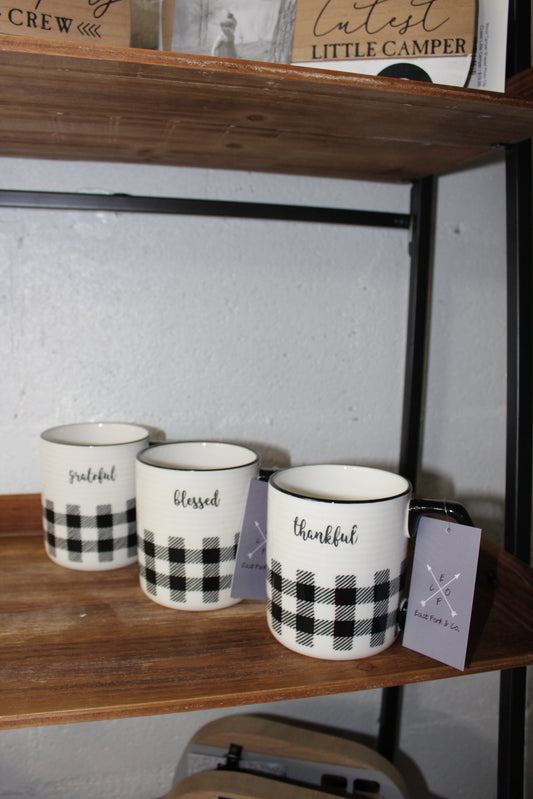 Ceramic Black and White Plaid Mug