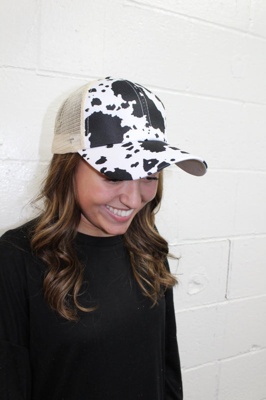 Happy Trails Cow Print Ball Cap