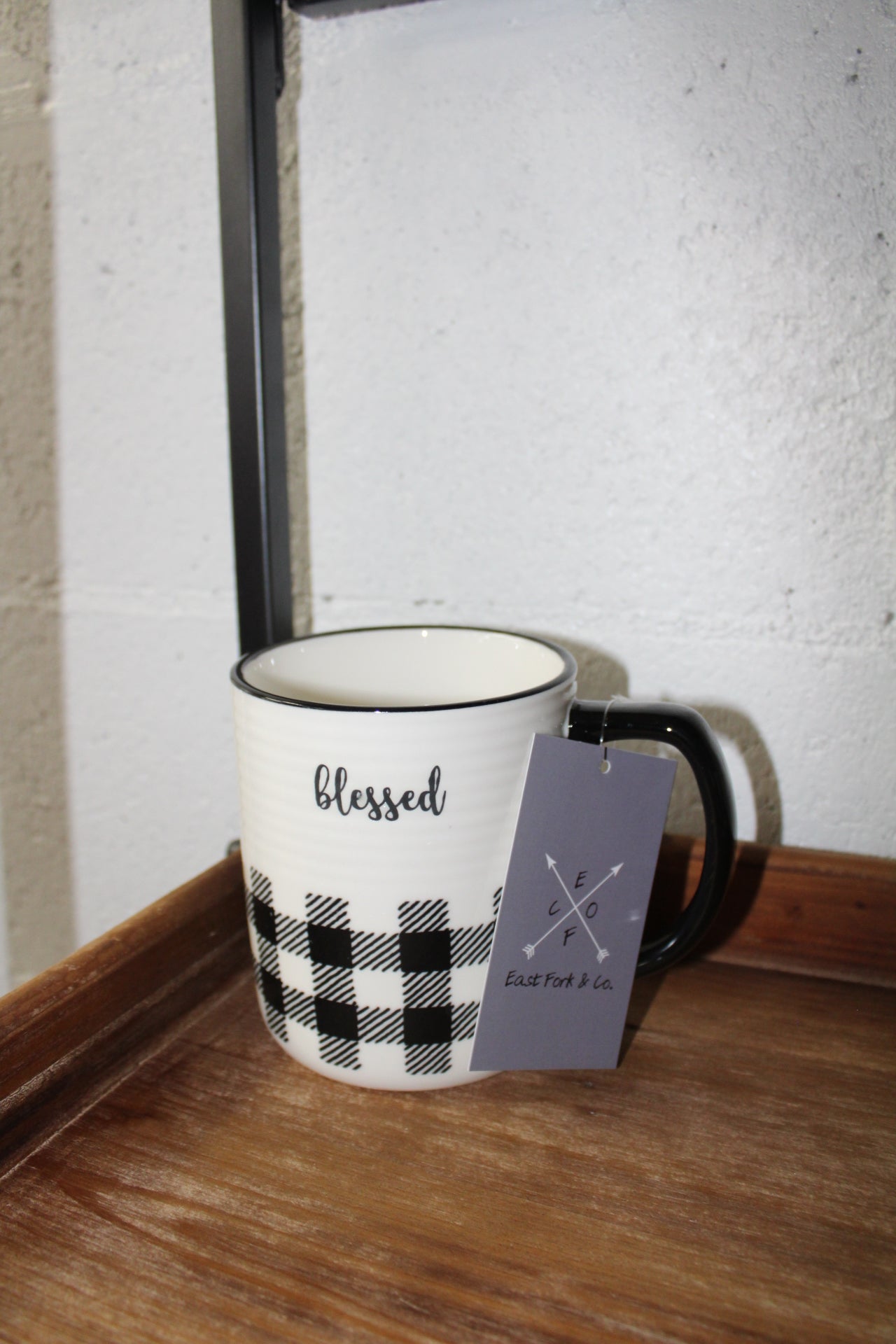 Ceramic Black and White Plaid Mug