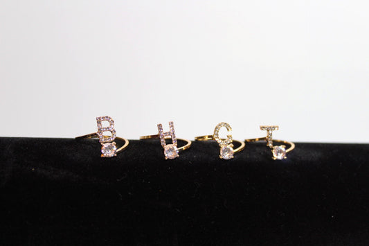 Gold Rhinestone Personalized Letter Cuff Ring