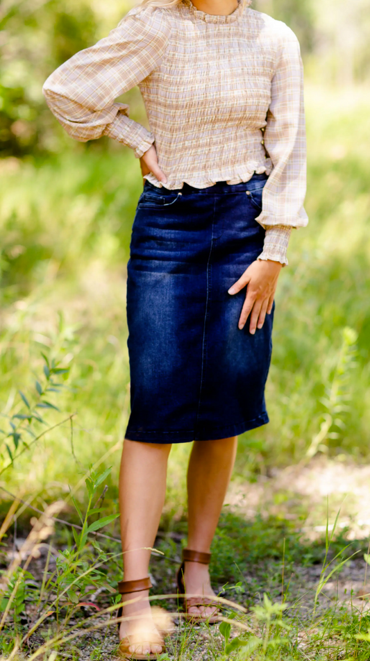 Sandra Dark Wash Midi Denim Skirt