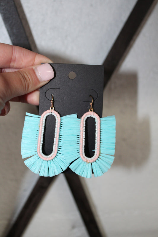 Turquoise Fanned Oval Beaded Dangle Earrings