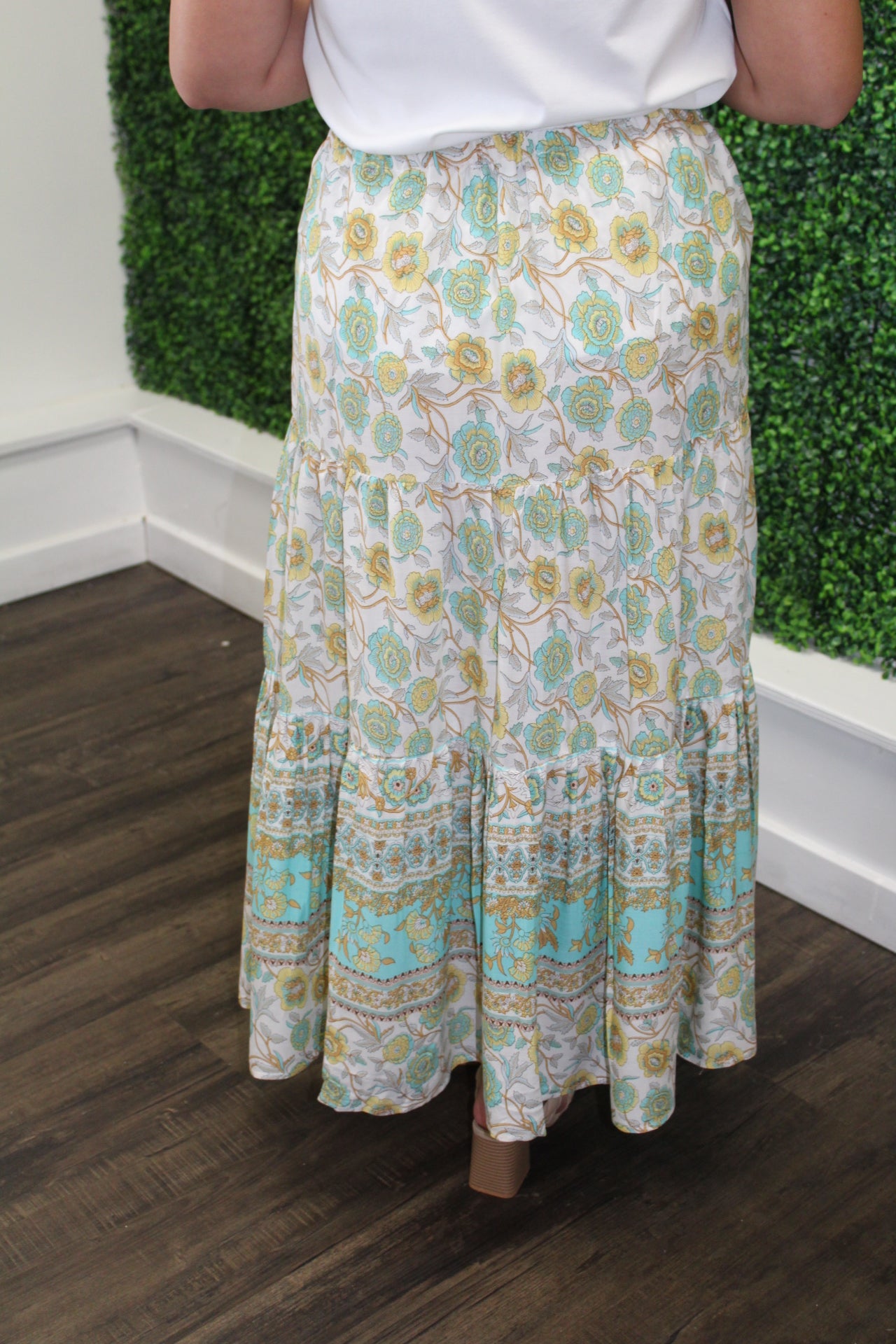 Green Floral Maxi Skirt