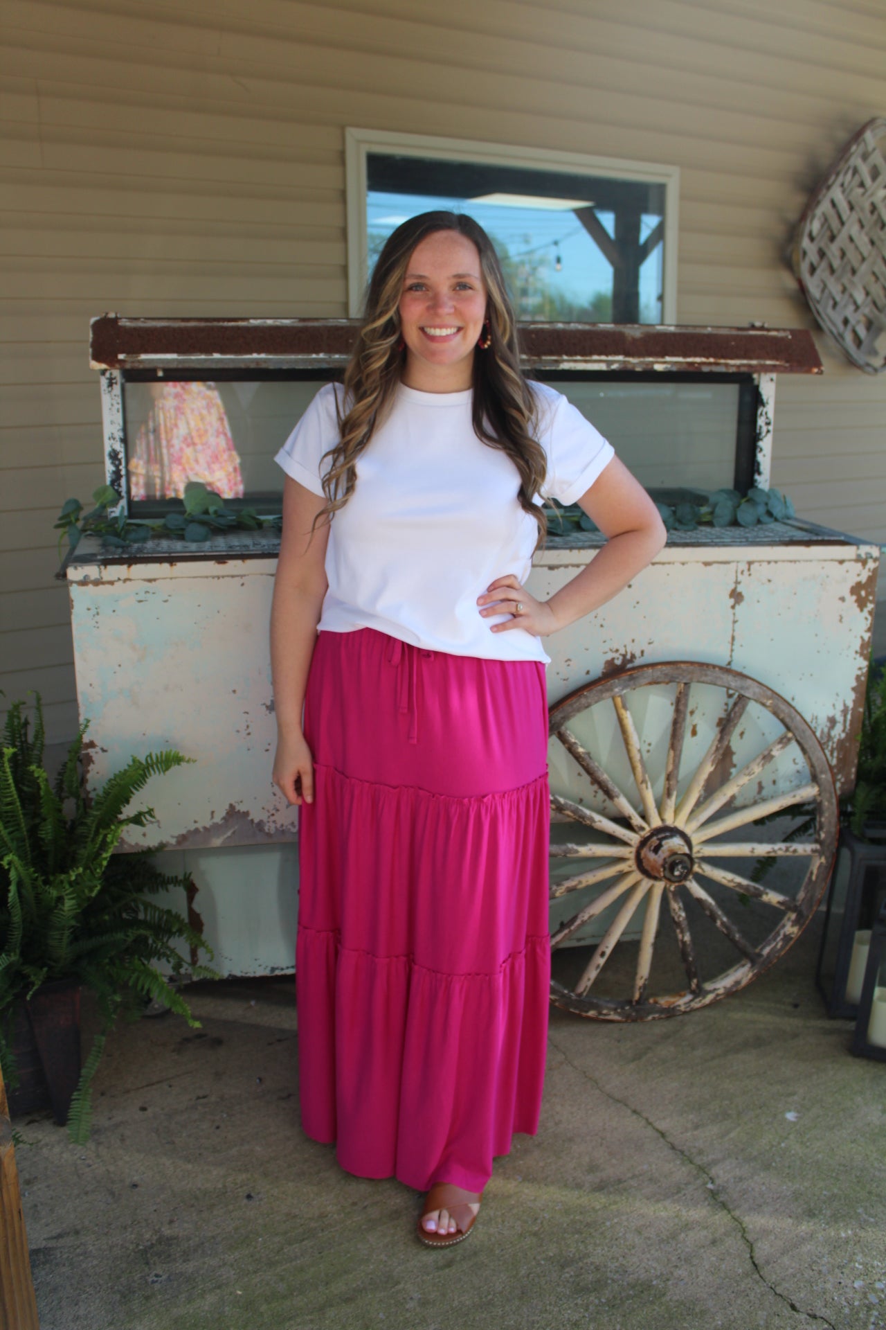 Magenta Drawstring Maxi Skirt