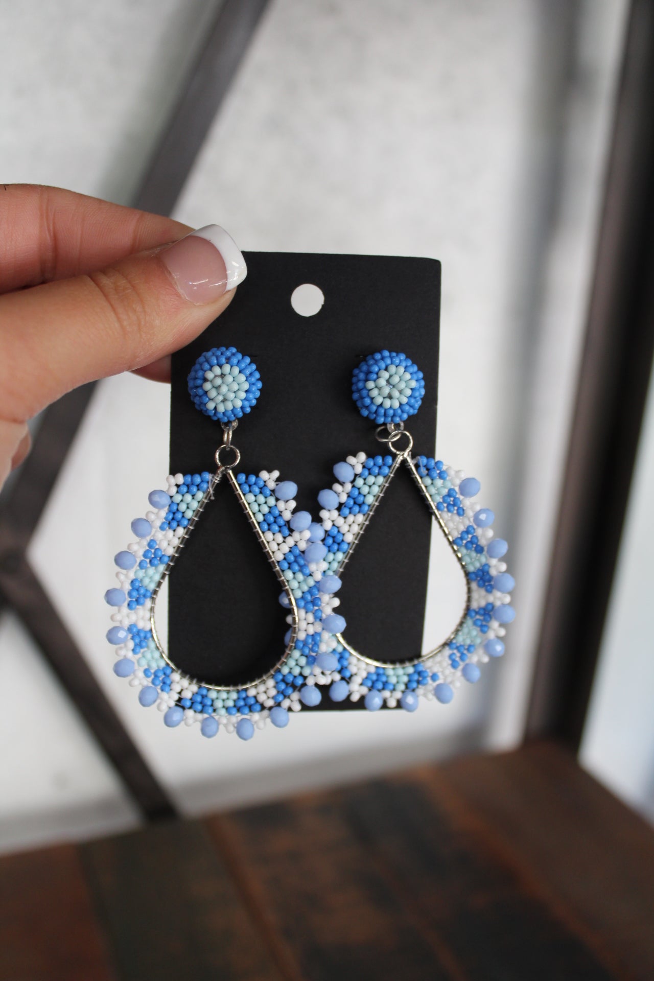 Geometric Teardrop Beaded Dangle Earrings