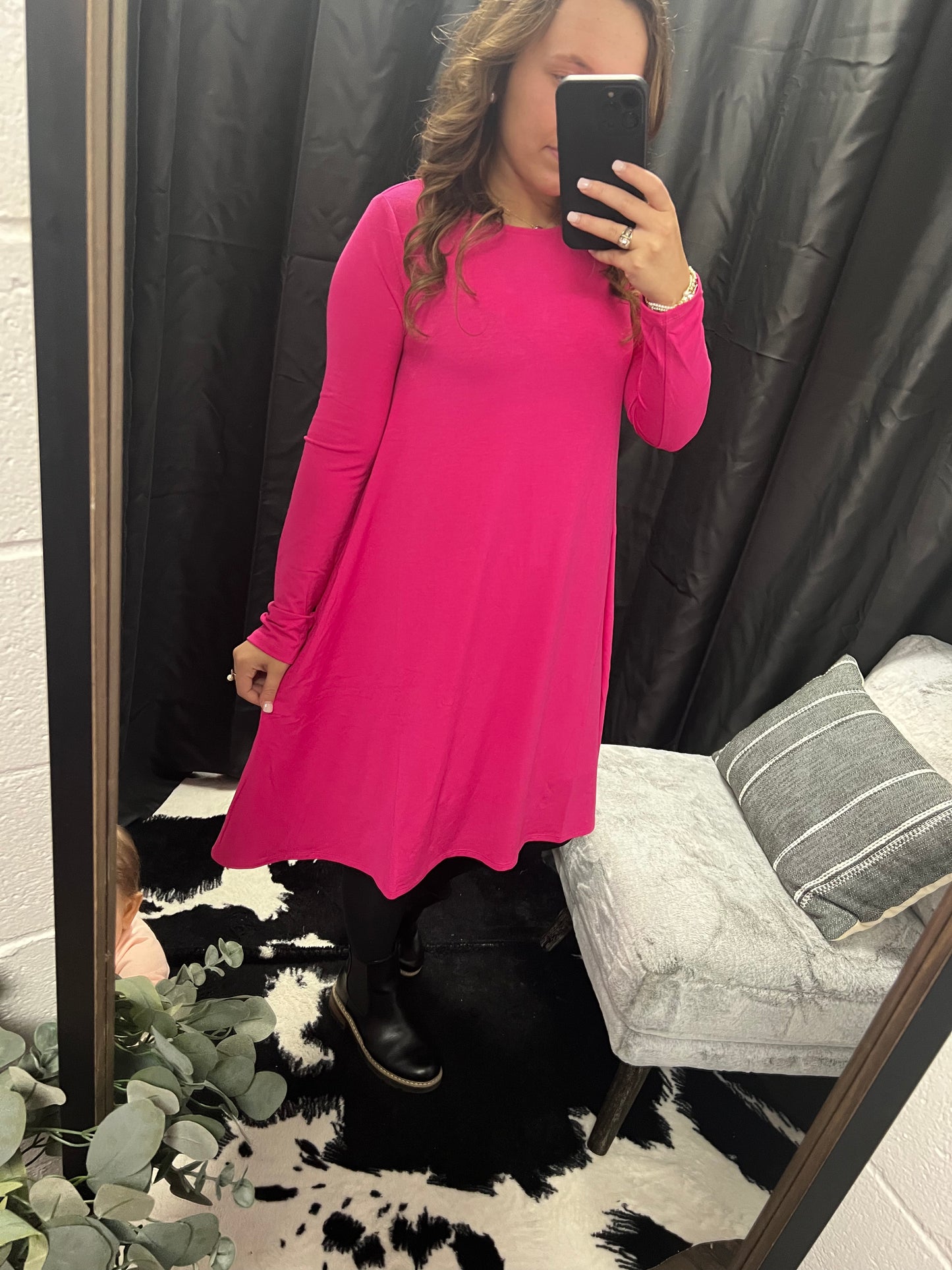 Hot Pink Long Sleeve Dress