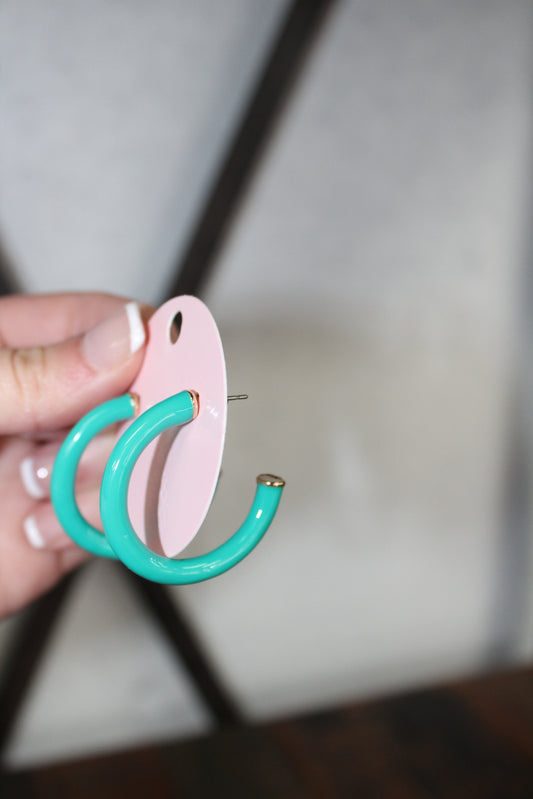 Aqua Enamel Hoop Earring