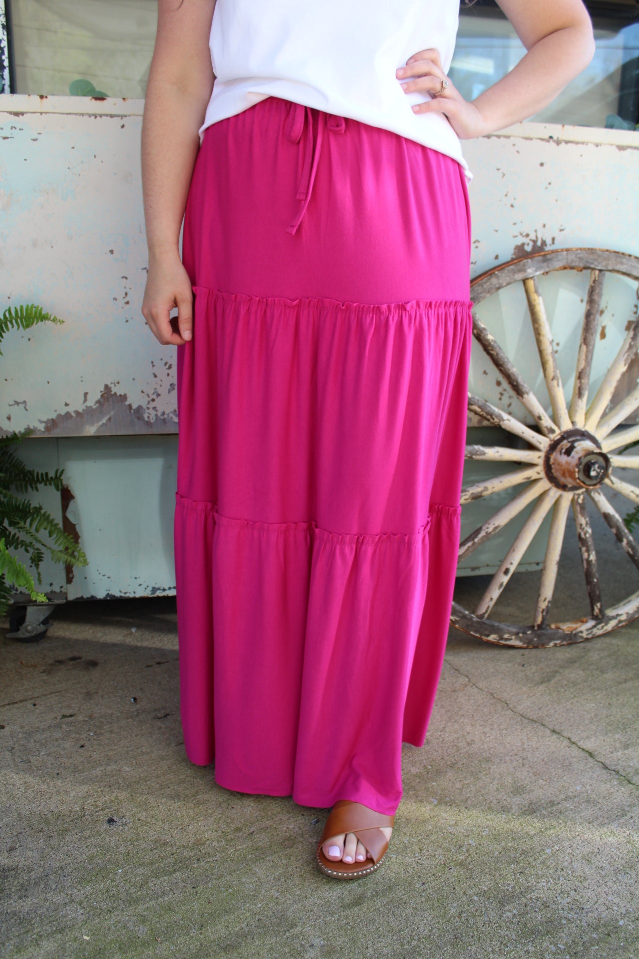 Magenta Drawstring Maxi Skirt